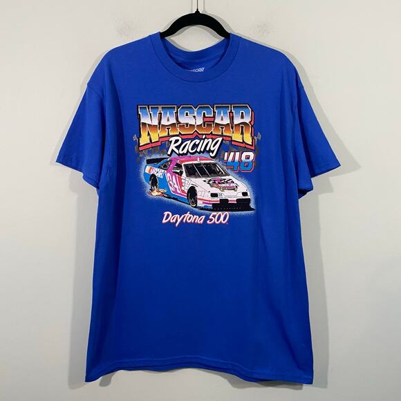 Nascar Men Blue Dayton 500 48" Graphics Short Sleeve Tee Size L NWT - Picture 1 of 9